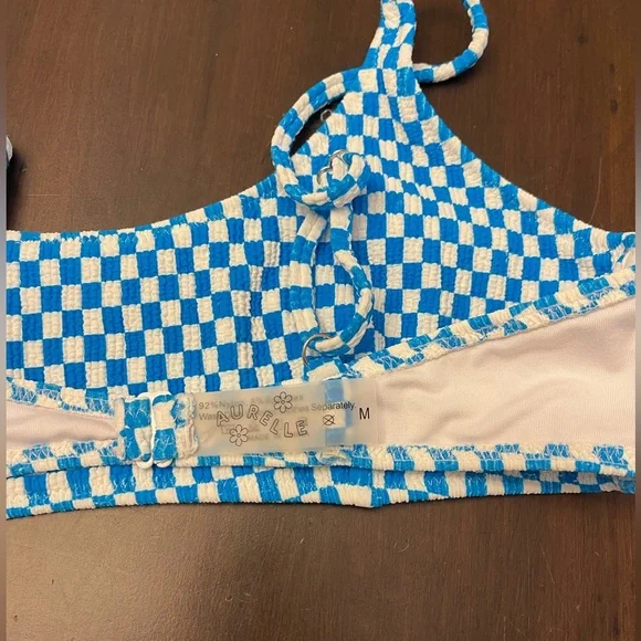 Aurielle Blue & White Checkered Swim Top - Picture 5 of 5